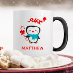 Cute Christmas Winter Penguin Mug<br><div class="desc">A cute,  simple personalized penguin Christmas holiday mug. Penguin is wearing a red polka dot hat and a blue scarf and holding a candy cane. Personalize it for a gift or for yourself! Designed for you by Blackberry Boulevard.</div>