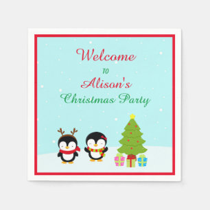 Cute Christmas Winter Penguins and Tree Napkins