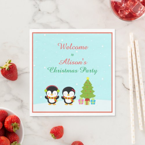 Cute Christmas Winter Penguins and Tree Napkins