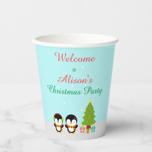 Cute Christmas Winter Penguins and Tree Paper Cups