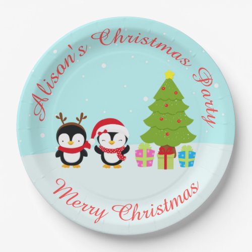 Cute Christmas Winter Penguins and Tree Paper Plates