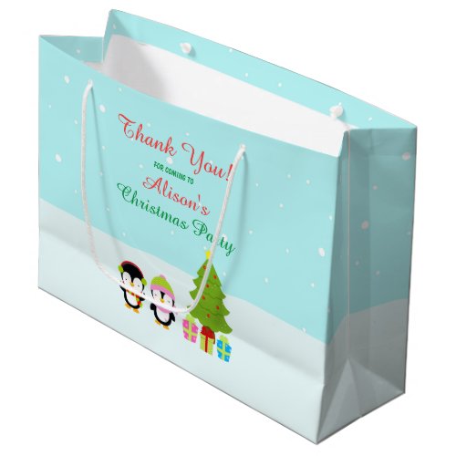 Cute Christmas Winter Penguins and Tree Thank You  Large Gift Bag