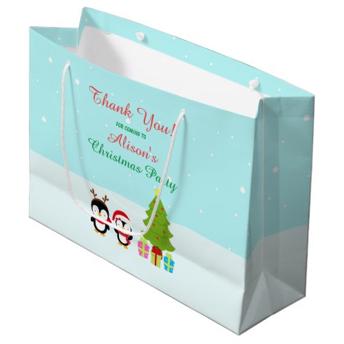 Cute Christmas Winter Penguins and Tree Thank You  Large Gift Bag