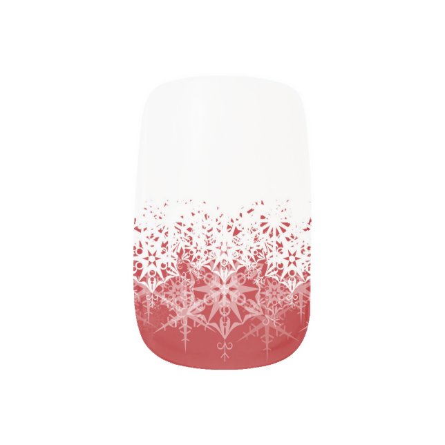 Cute Christmas Winter Red White Snowflakes Minx Nail Wraps (Left Thumb)