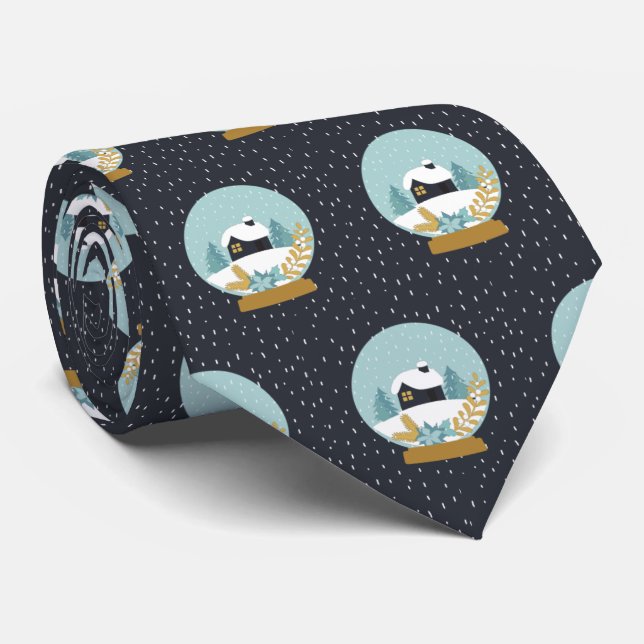Cute Christmas Winter Snow Globe Pattern Neck Tie (Rolled)
