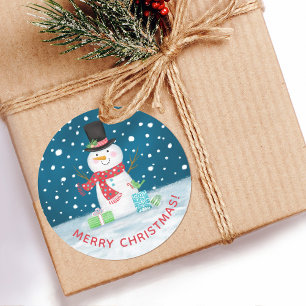Cute Christmas Winter Snowman Classic Round Sticker