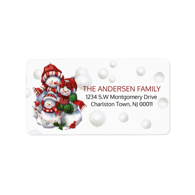 Cute Christmas Winter Snowman Family Label (Front)