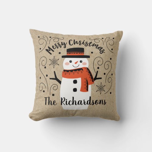 Cute Christmas Winter Snowman Throw Pillow