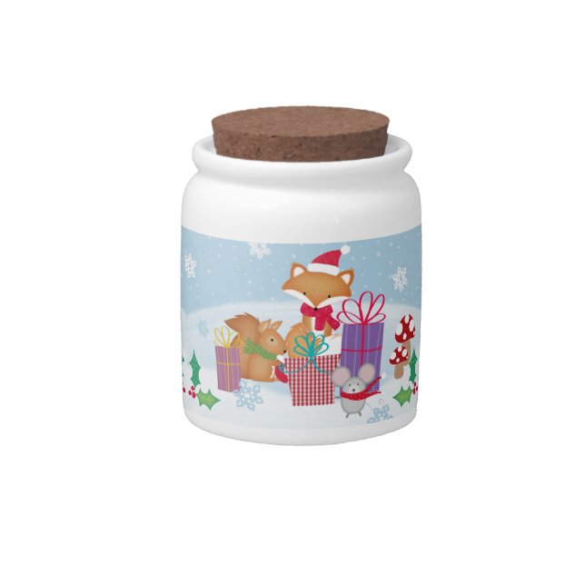 Cute Christmas Winter Woodland Animals Art Candy Jar (Front)