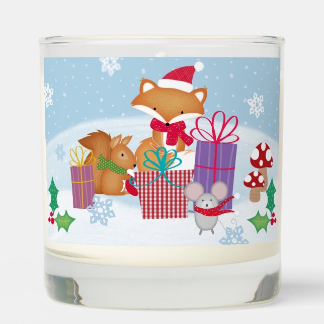 Cute Christmas Winter Woodland Animals Art Scented Candle (Front)