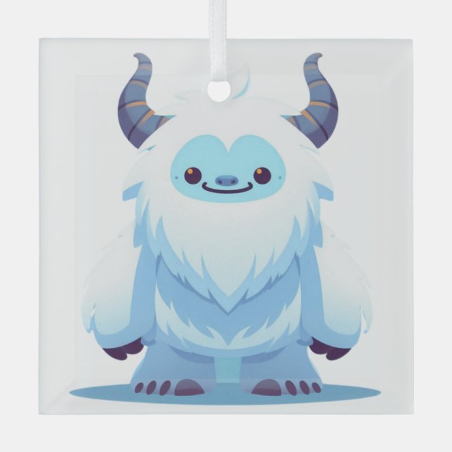 Cute Christmas/winter yeti Glass Ornament (Front)