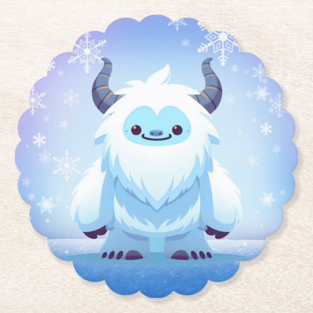 Cute Christmas/winter yeti Paper Coaster (Front)