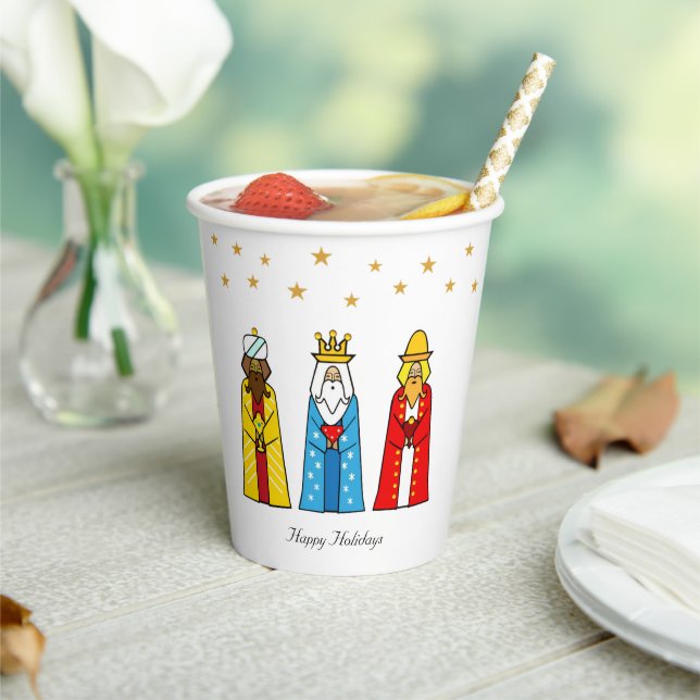 Cute Christmas Wise Men & Golden Star Confetti Paper Cups (Insitu)