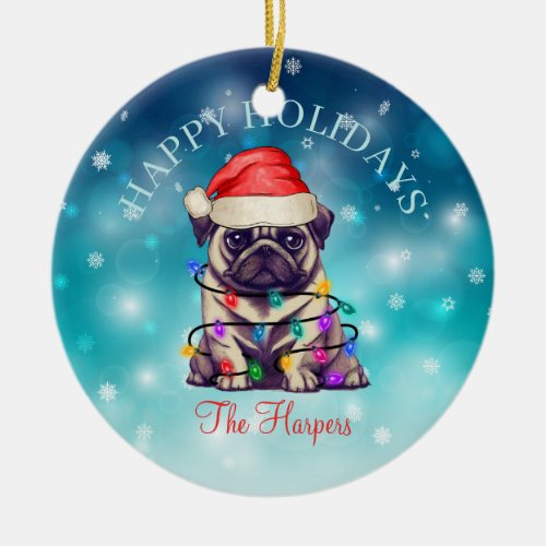 Cute Christmas Wish Happy Holidays Dog Pet Custom Ceramic Ornament