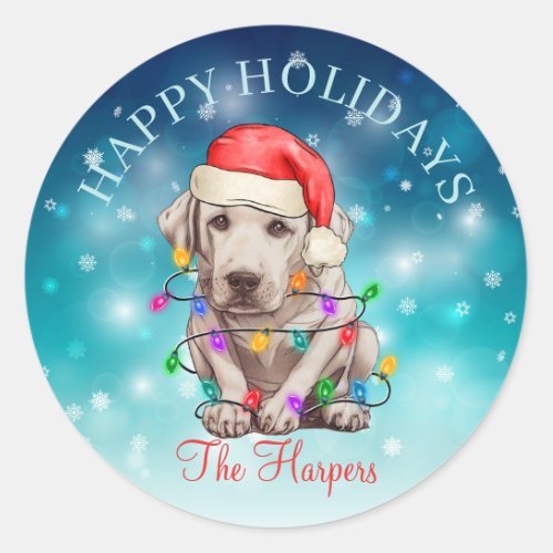 Cute Christmas Wish Happy Holidays Dog Pet Custom Classic Round Sticker