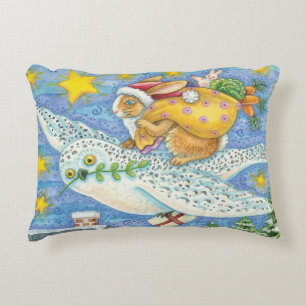 Cute Christmas with Rabbit as Santa Claus on Owl Accent Pillow