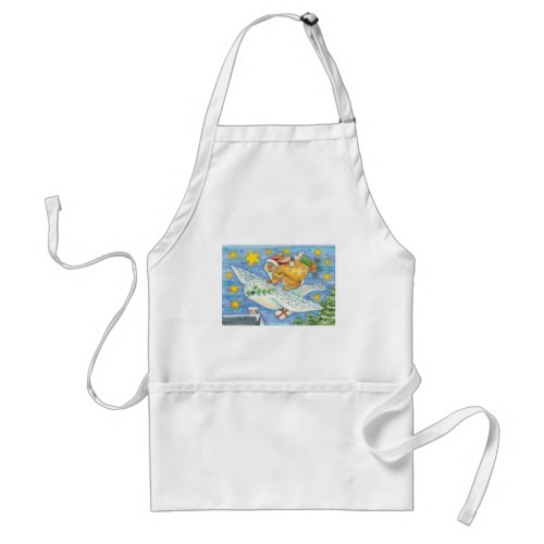 Cute Christmas with Rabbit as Santa Claus on Owl Adult Apron