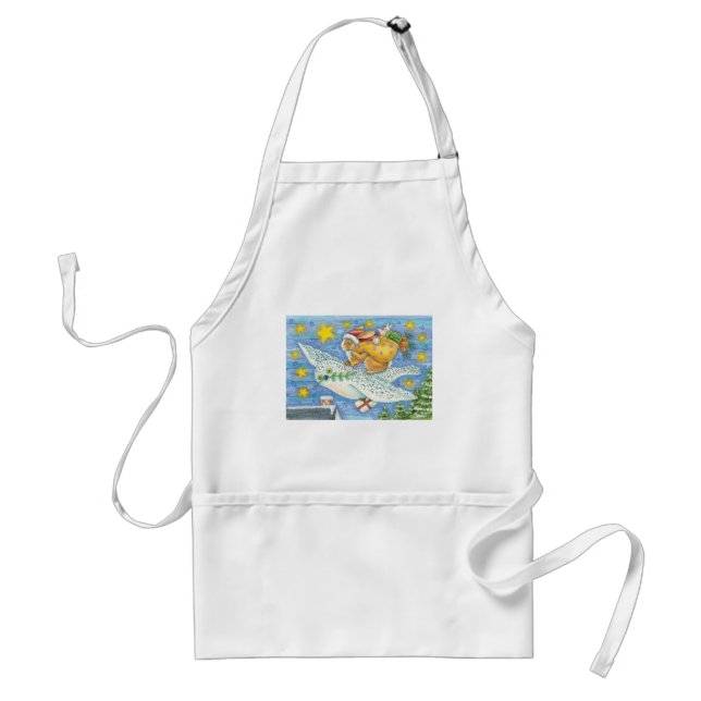 Cute Christmas with Rabbit as Santa Claus on Owl Adult Apron (Front)