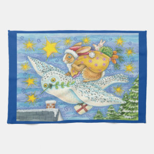 Cute Christmas with Rabbit as Santa Claus on Owl Kitchen Towel