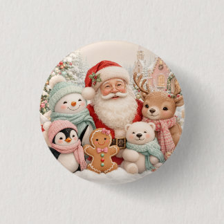 Cute Christmas with Santa, Penguin, Bear,Reindeer Button