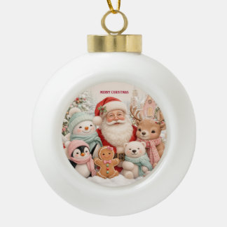 Cute Christmas with Santa, Penguin, Bear,Reindeer Ceramic Ball Christmas Ornament