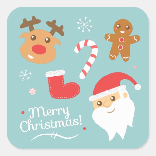 Cute Christmas with Santa Reindeer Gingerbread Square Sticker