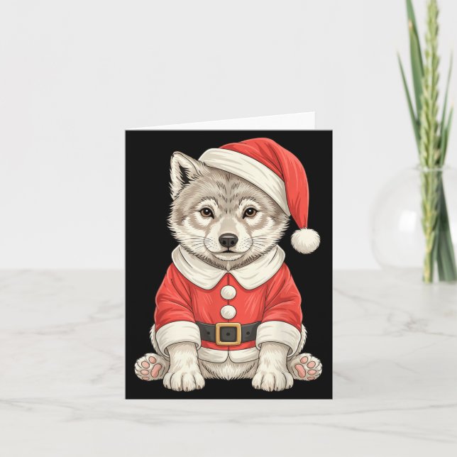 Cute Christmas Wolf Santa  Card (Front)