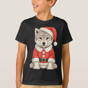 Cute Christmas Wolf Santa T-Shirt