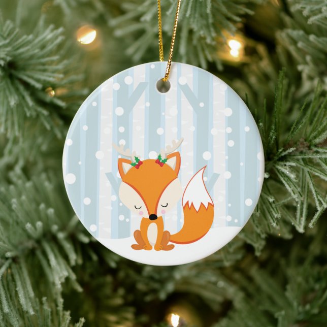 Cute Christmas Woodland Fox Ceramic Ornament (Tree)