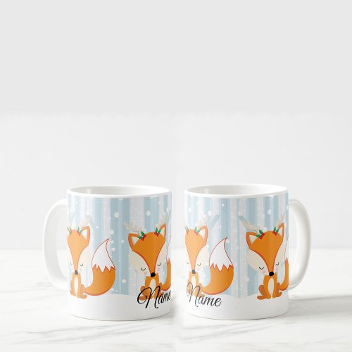 Cute Christmas Woodland Fox with Reindeer Antlers Coffee Mug