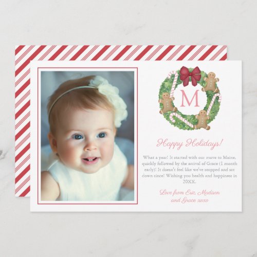 Cute Christmas Wreath Gingerbread Peppermint Photo Holiday Card