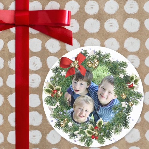 Cute Christmas Wreath Photo Drop In Holiday Classic Round Sticker