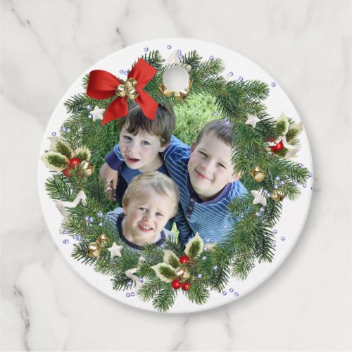 Cute Christmas Wreath Photo Frame Holiday Gift Tag