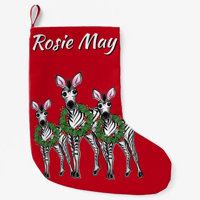 Cute Christmas Zebras personalize  Small Christmas Stocking (Front)
