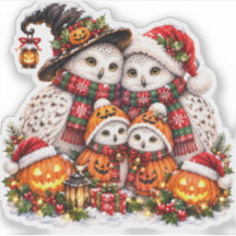 Cute Christmasween Snowy Owl Family Winter Holiday