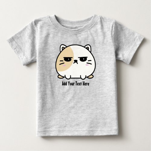 Cute Chubby Angry Mochi Cat Personalized Text Baby T_Shirt
