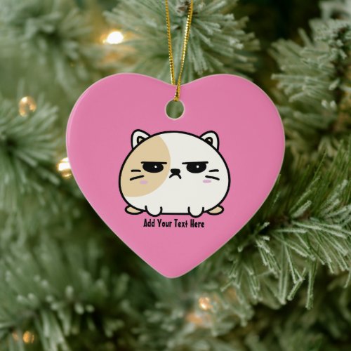 Cute Chubby Angry Mochi Cat Personalized Text Ceramic Ornament