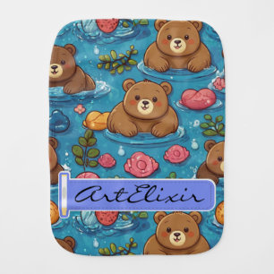 Cute Chubby Bear Swimming Baby Burp Cloth
