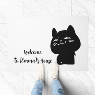 Cute Chubby Black Cat Sticker Doormat