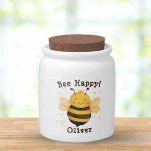 Cute Chubby Bumblebee "Bee Happy" Candy Jar