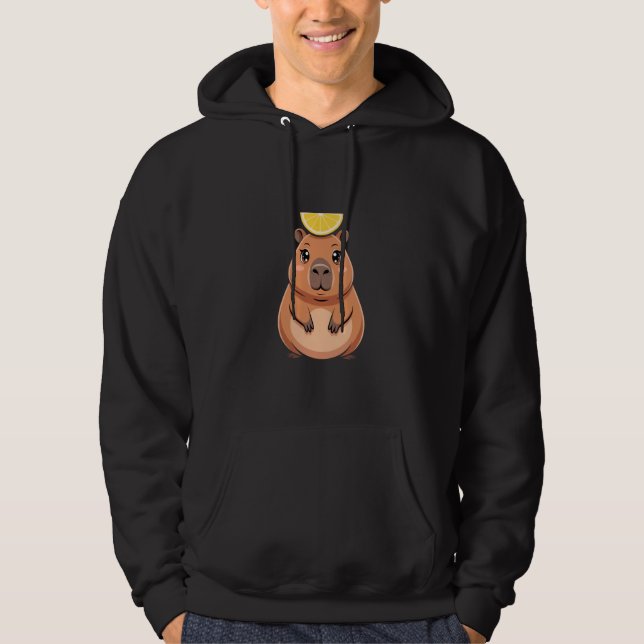 Cute Chubby Capybara Girl with a Lemon Hat Hoodie (Front)