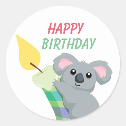 Cute Chubby cartoon Koala illustration birthday Classic Round Sticker