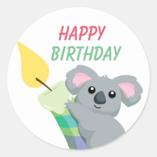 Cute Chubby cartoon Koala illustration birthday Classic Round Sticker