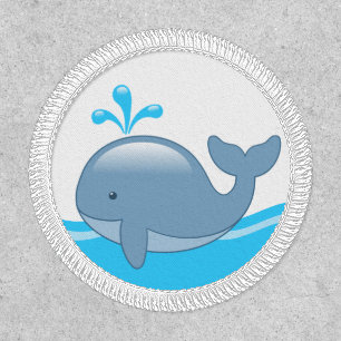 Cute Chubby Cartoon Whale in Ocean Patch