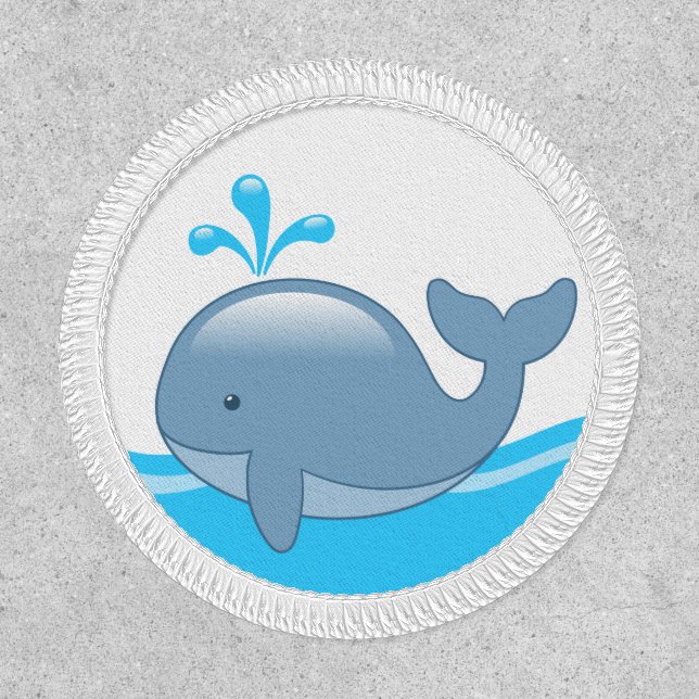 Cute Chubby Cartoon Whale in Ocean Patch (Front)