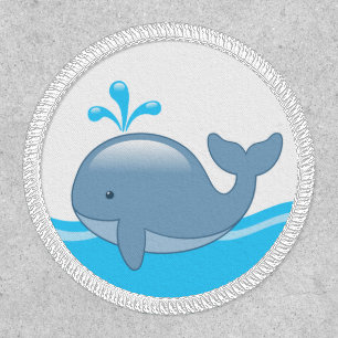 Cute Chubby Cartoon Whale in Ocean Patch