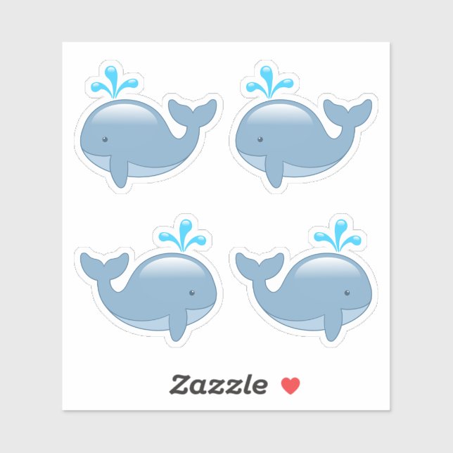 Cute Chubby Cartoon Whale, Set of 4 Sticker (Sheet)