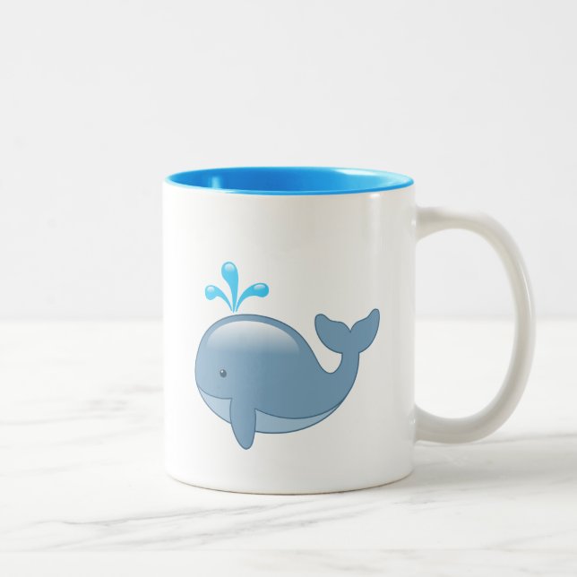 Cute Chubby Cartoon Whale Two-Tone Coffee Mug (Right)