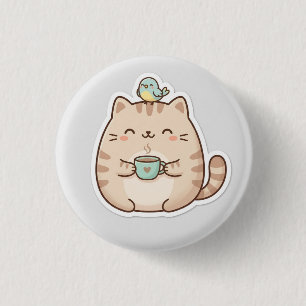 Cute Chubby Cat Coffee Button