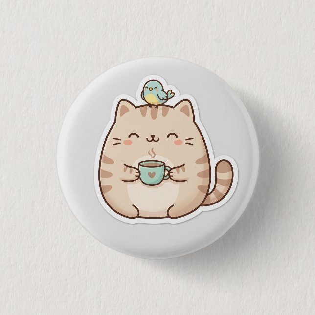 Cute Chubby Cat Coffee Button (Front)